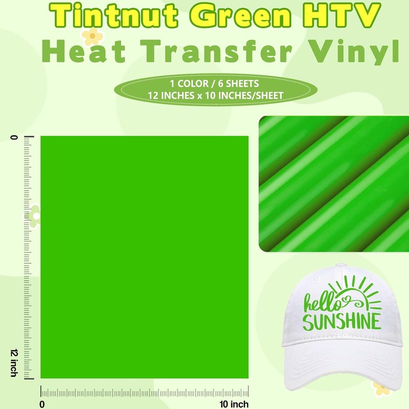 Tintnut Green HTV Heat Transfer Vinyl - 6 Sheets 12" x 10" Classic Green Heat Transfer Vinyl HTV Iron on Vinyl for T-Shirts Compatible with Cricut/Silhouette Cameo - Image 2